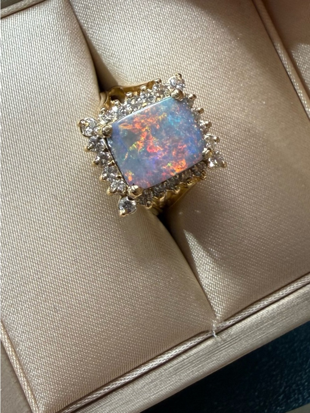 Lightning Ridge Black Opal and 14k Gold Opal Halo Ring - Iridescent - Picture 5 of 15